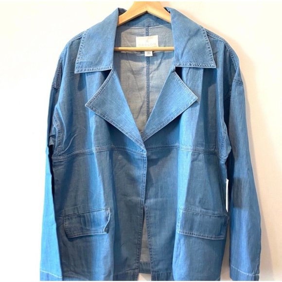 CASLON NWT $95 Chambray Utility Jacket Blue Open Front Lightweight Women… - Picture 5 of 9